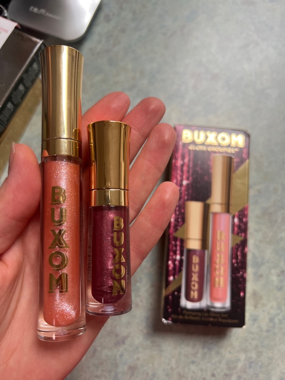 Buxom Glitter Lip Gloss Duo — Peachy Shimmer & Deep Plum